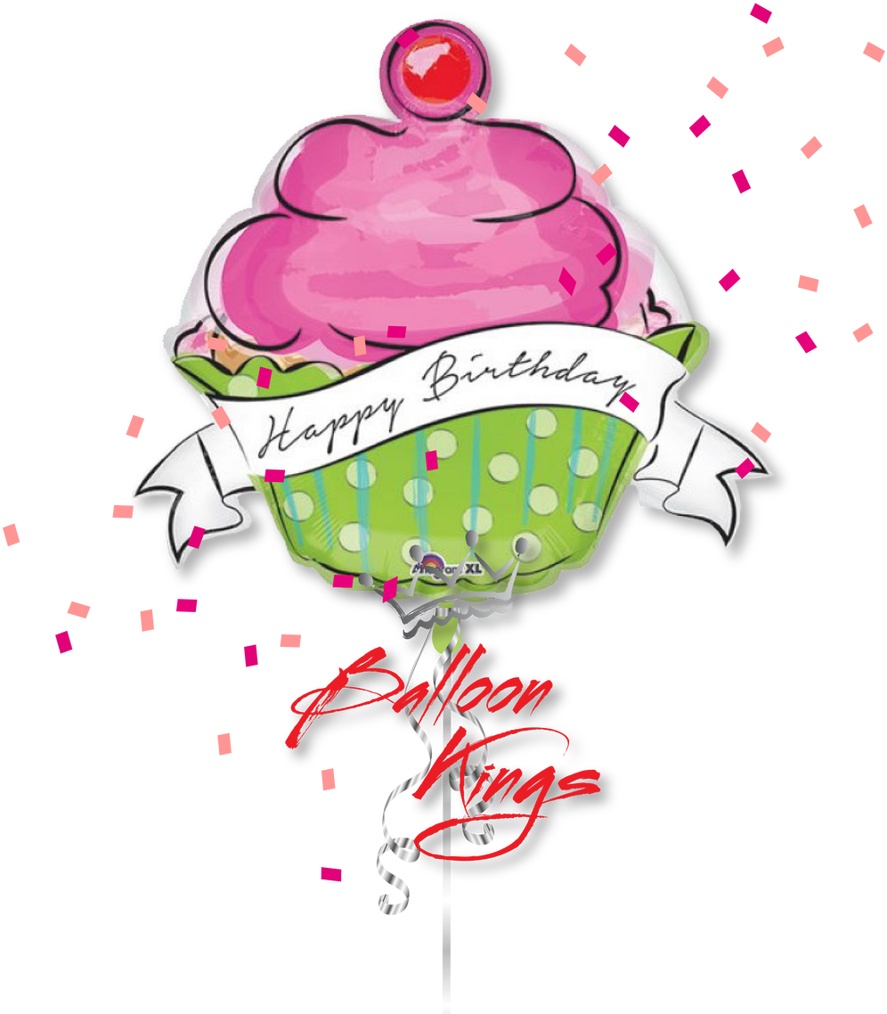 A Balloon With A Cupcake And A Banner PNG