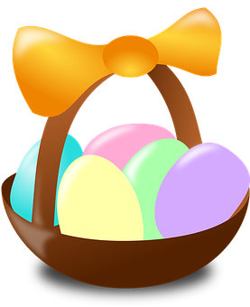 A Basket Of Eggs With A Bow