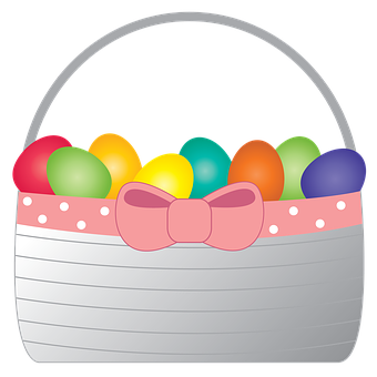 A Basket With Eggs And A Bow PNG