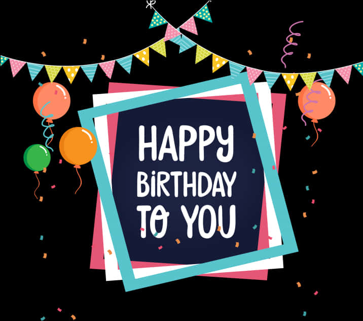 A Birthday Card With Balloons And Confetti PNG