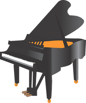 A Black And Orange Piano PNG