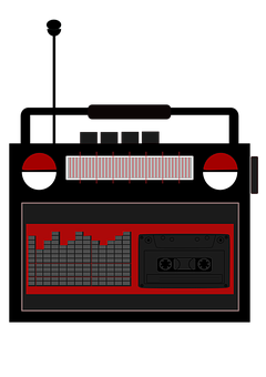 A Black And Red Device With A Cassette Tape