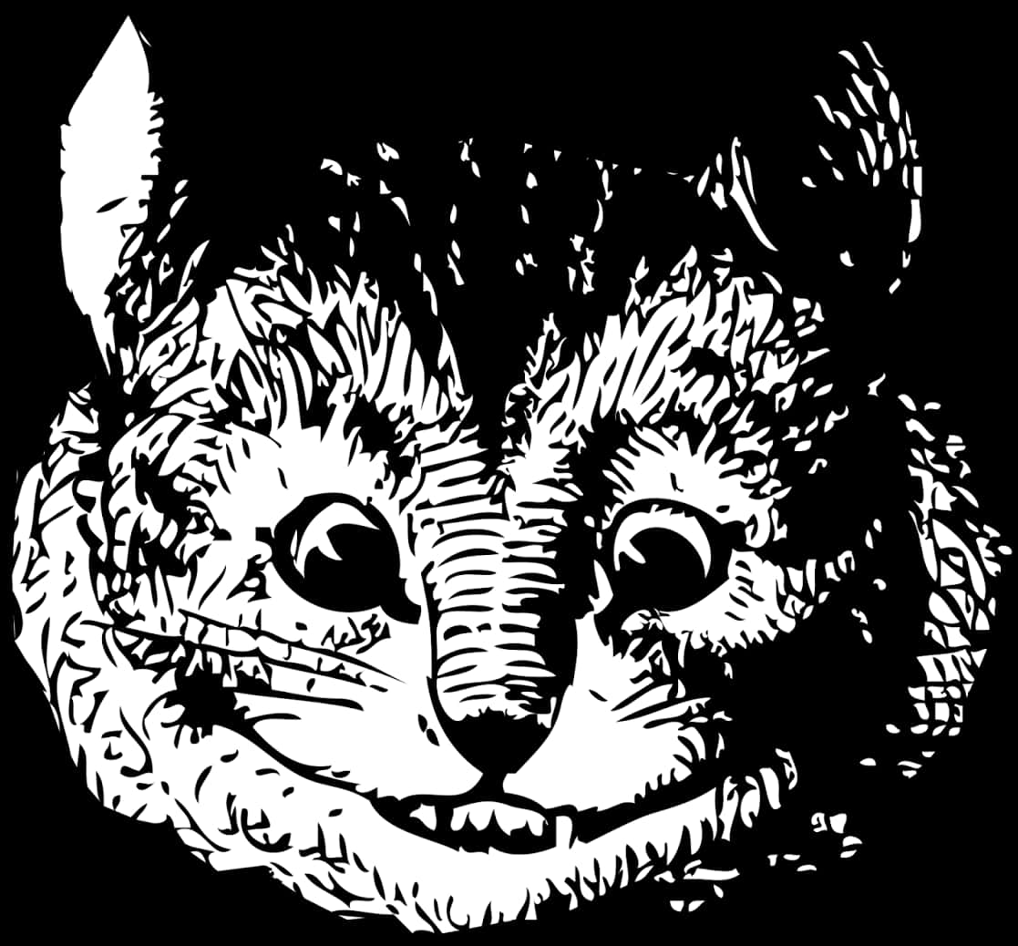A Black And White Drawing Of A Cat PNG