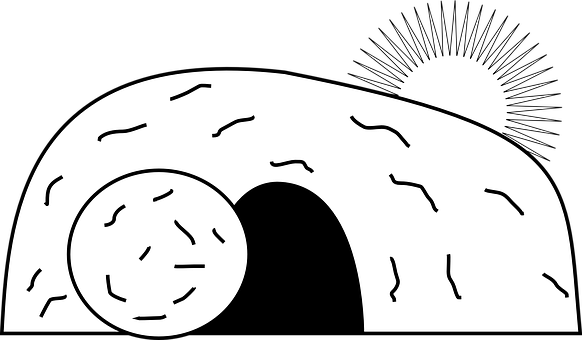 A Black And White Drawing Of A Tunnel With A Sun And A Black Background PNG