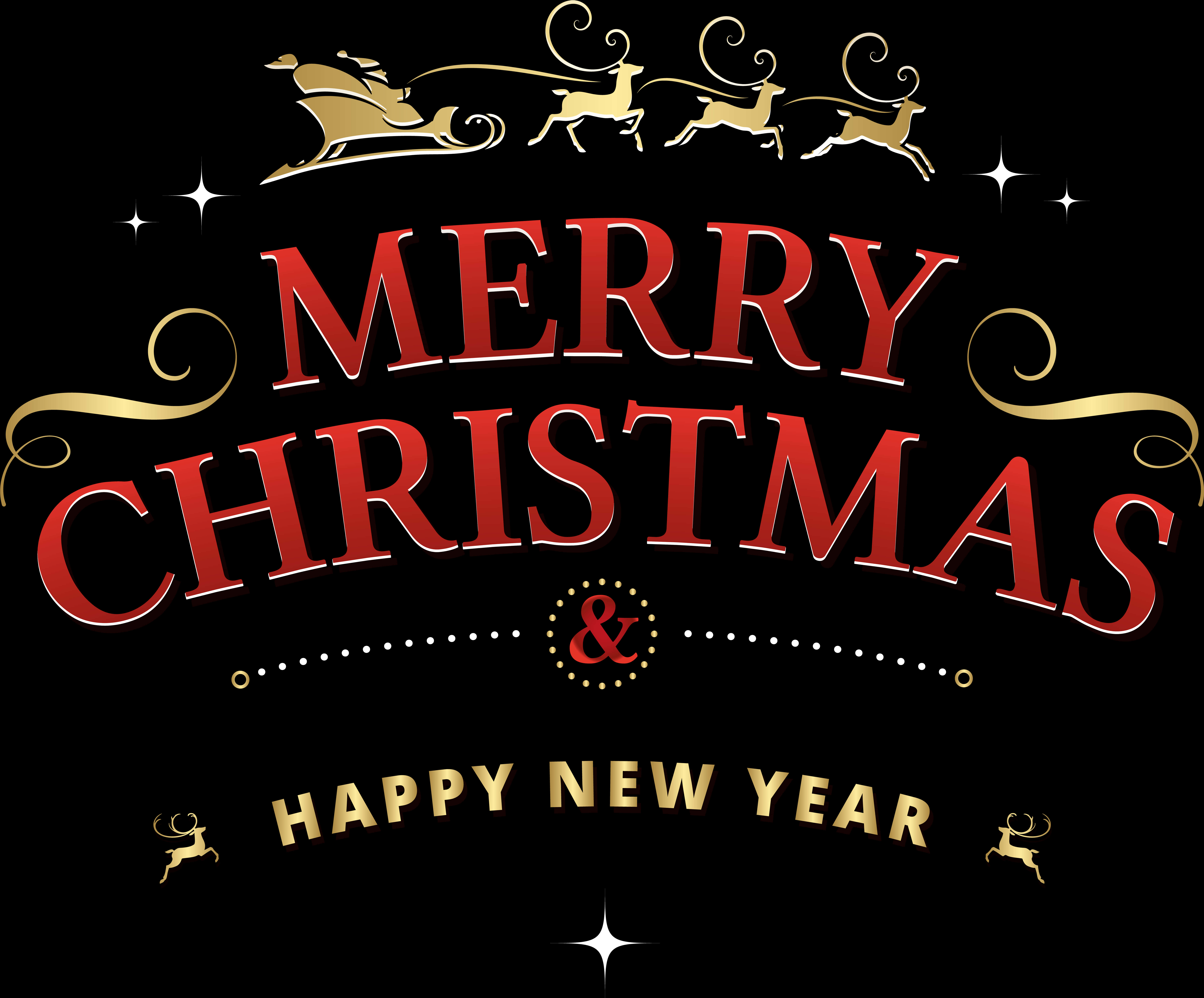 A Black Background With Gold Text And Reindeers PNG