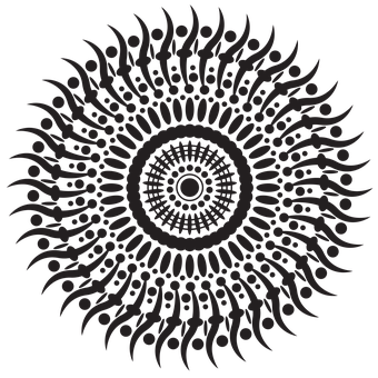 A Black Circular Pattern With Dots And Lines PNG