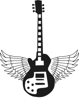 A Black Guitar With Wings PNG