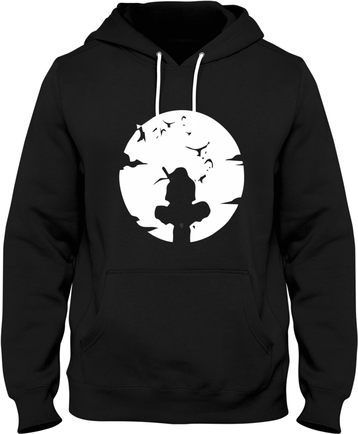 A Black Hoodie With A White Design On It PNG