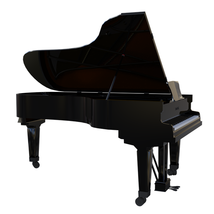 A Black Piano On Wheels PNG