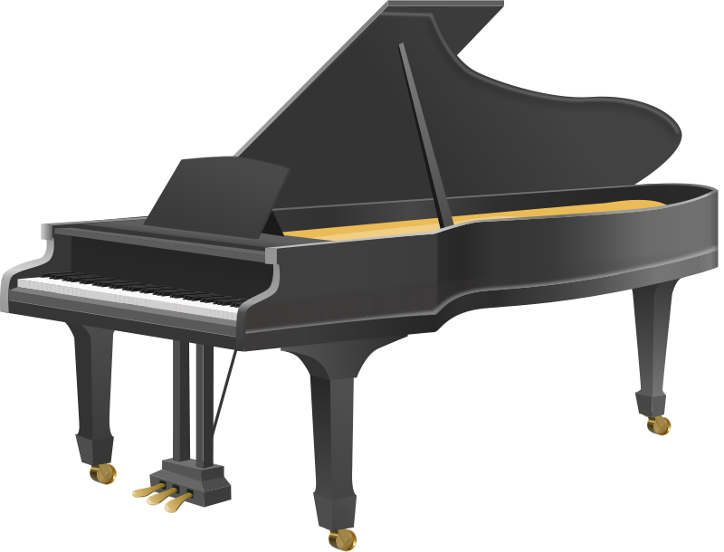 A Black Piano With Gold Legs PNG
