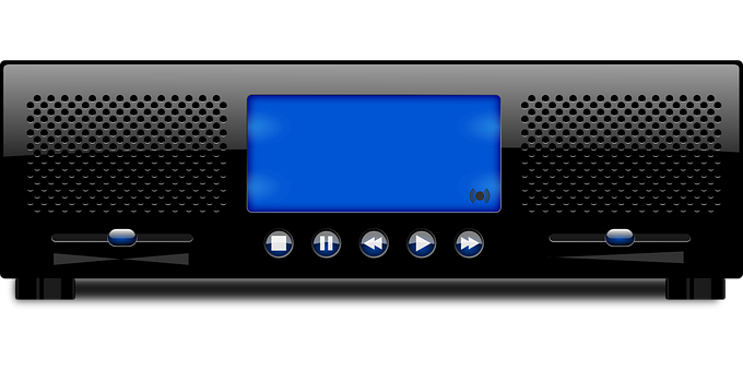 A Black Rectangular Device With A Blue Screen