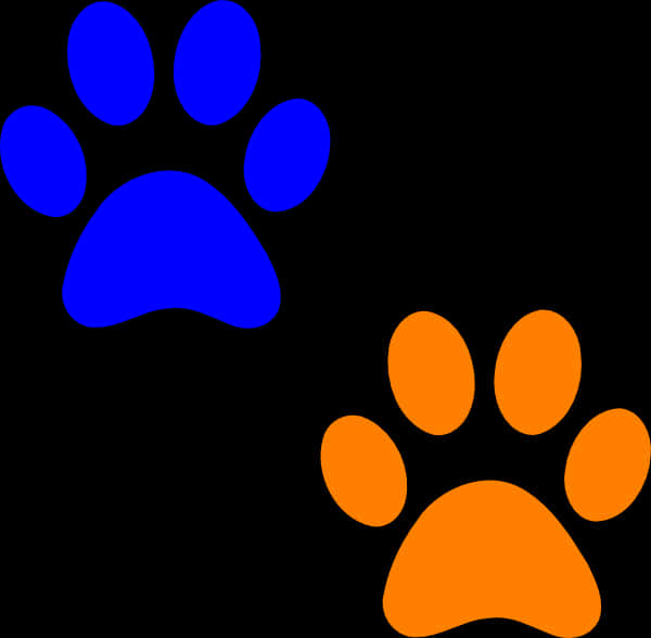 A Blue And Orange Paw Prints PNG