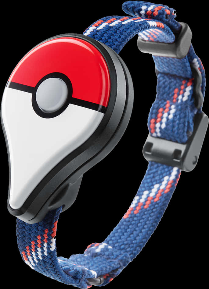 A Blue And Red Wristband With A Red And White Logo