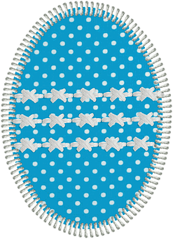 A Blue And White Polka Dot Fabric With White Stitching