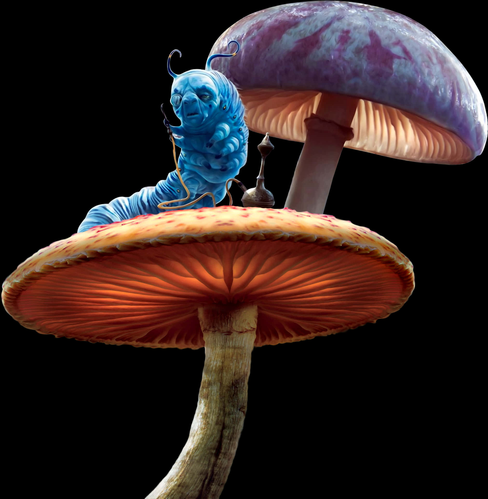 A Blue Caterpillar On A Mushroom PNG