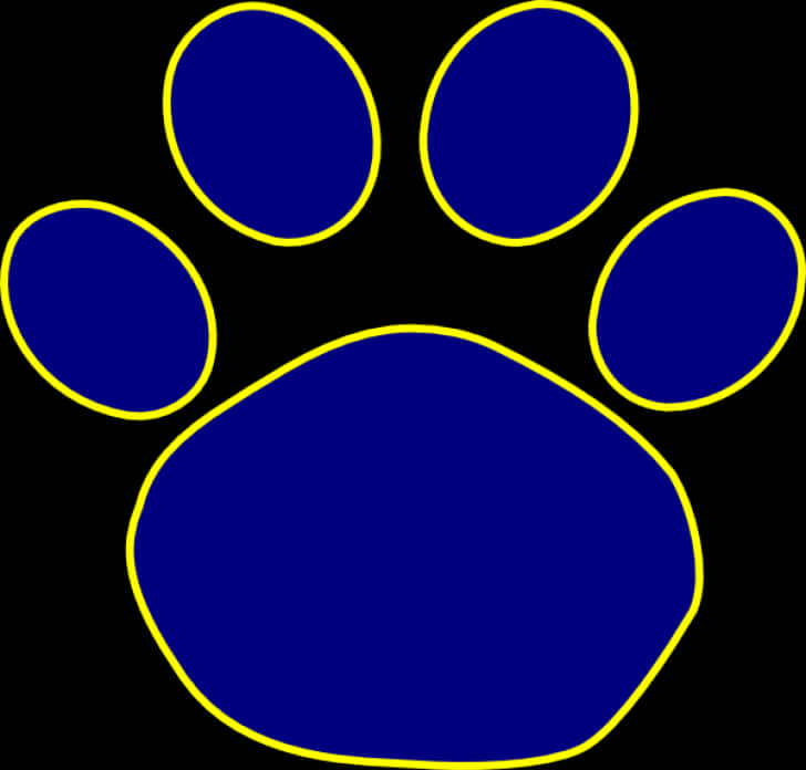 A Blue Paw Print With Yellow Outline PNG