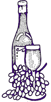 A Bottle And Glass With Grapes PNG