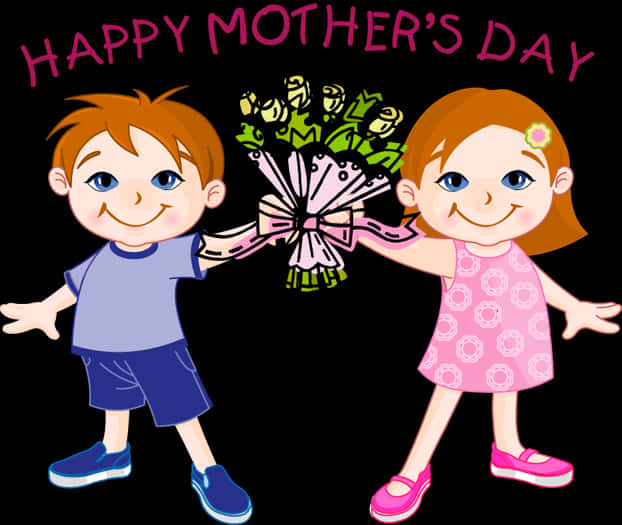 A Boy And Girl Holding Flowers PNG