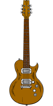 A Brown Electric Guitar On A Black Background PNG