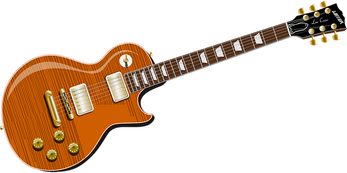 A Brown Electric Guitar With White Strings PNG