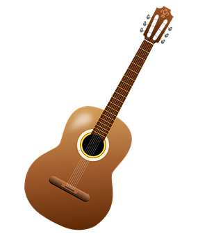 A Brown Guitar With A Black Background PNG