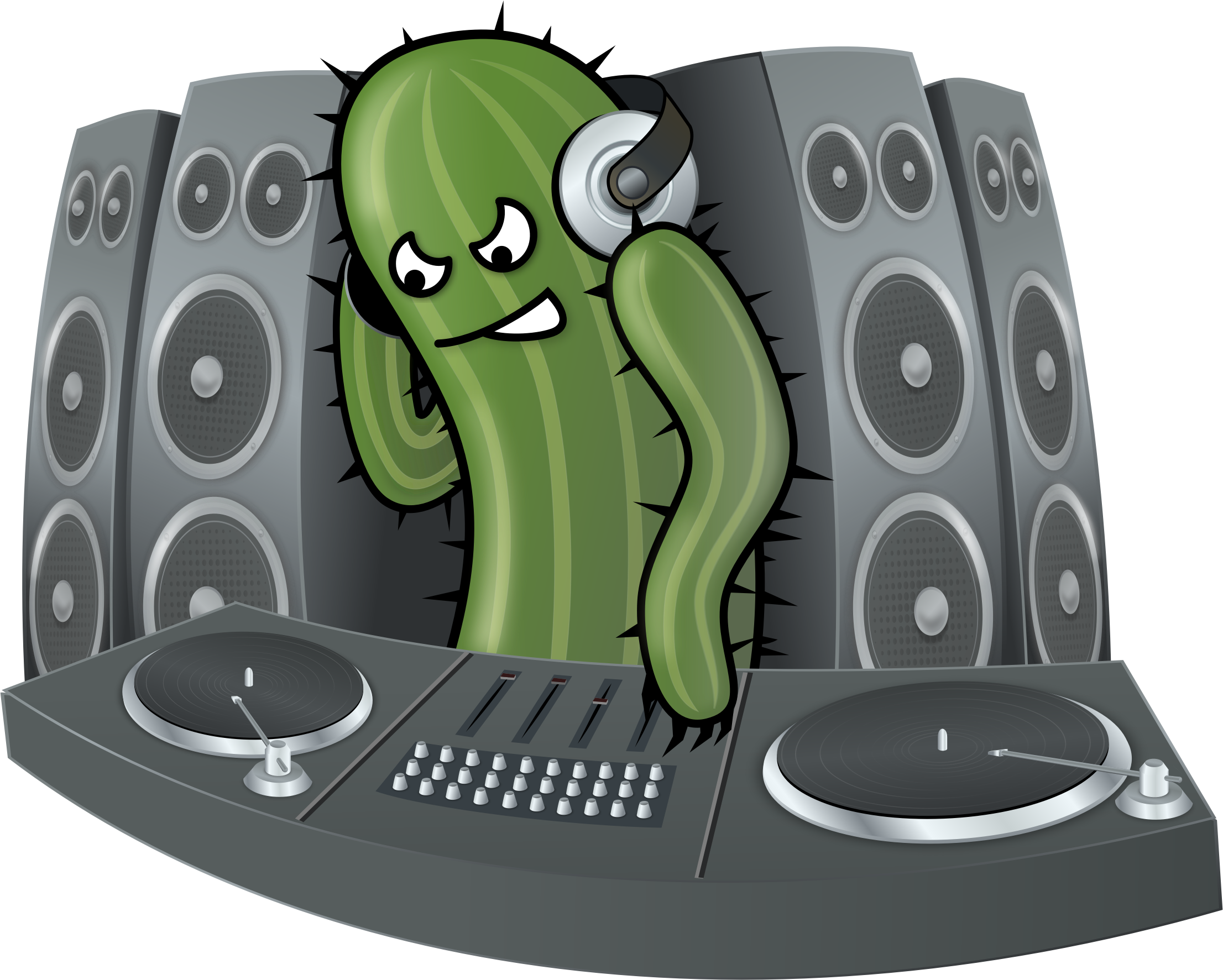 A Cactus With Headphones On A Dj Table PNG