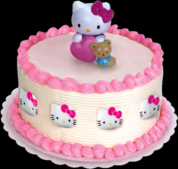 A Cake With A Cat And Teddy Bear On Top PNG