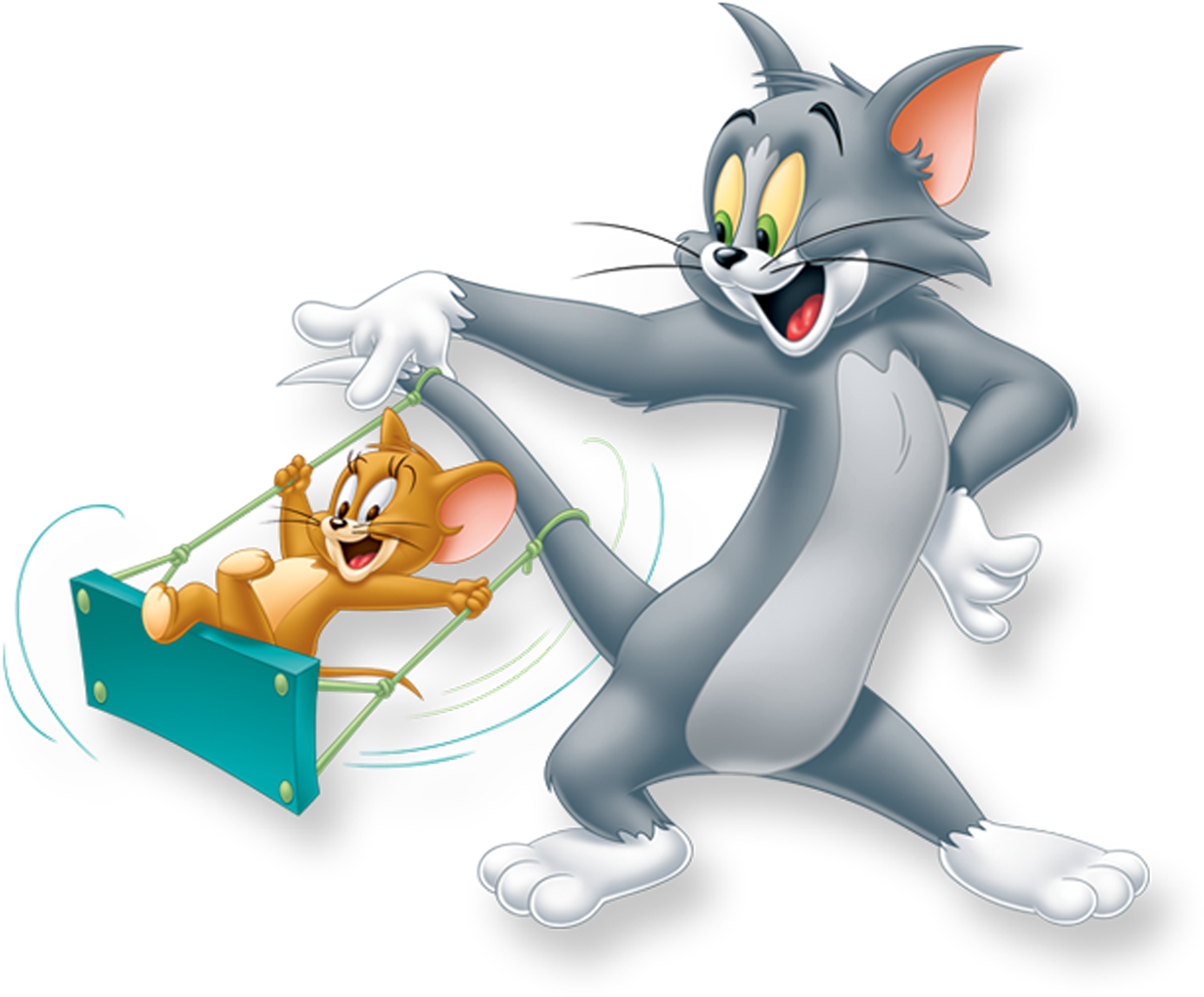 A Cartoon Cat Pulling A Mouse On A Swing PNG