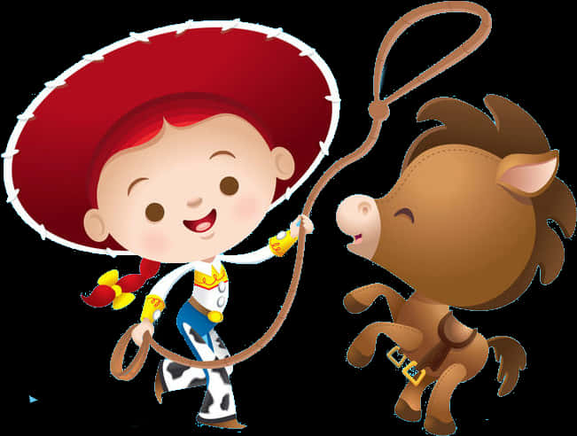 A Cartoon Character Holding A Lasso And A Horse