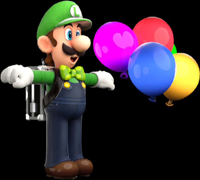 A Cartoon Character Holding Balloons PNG