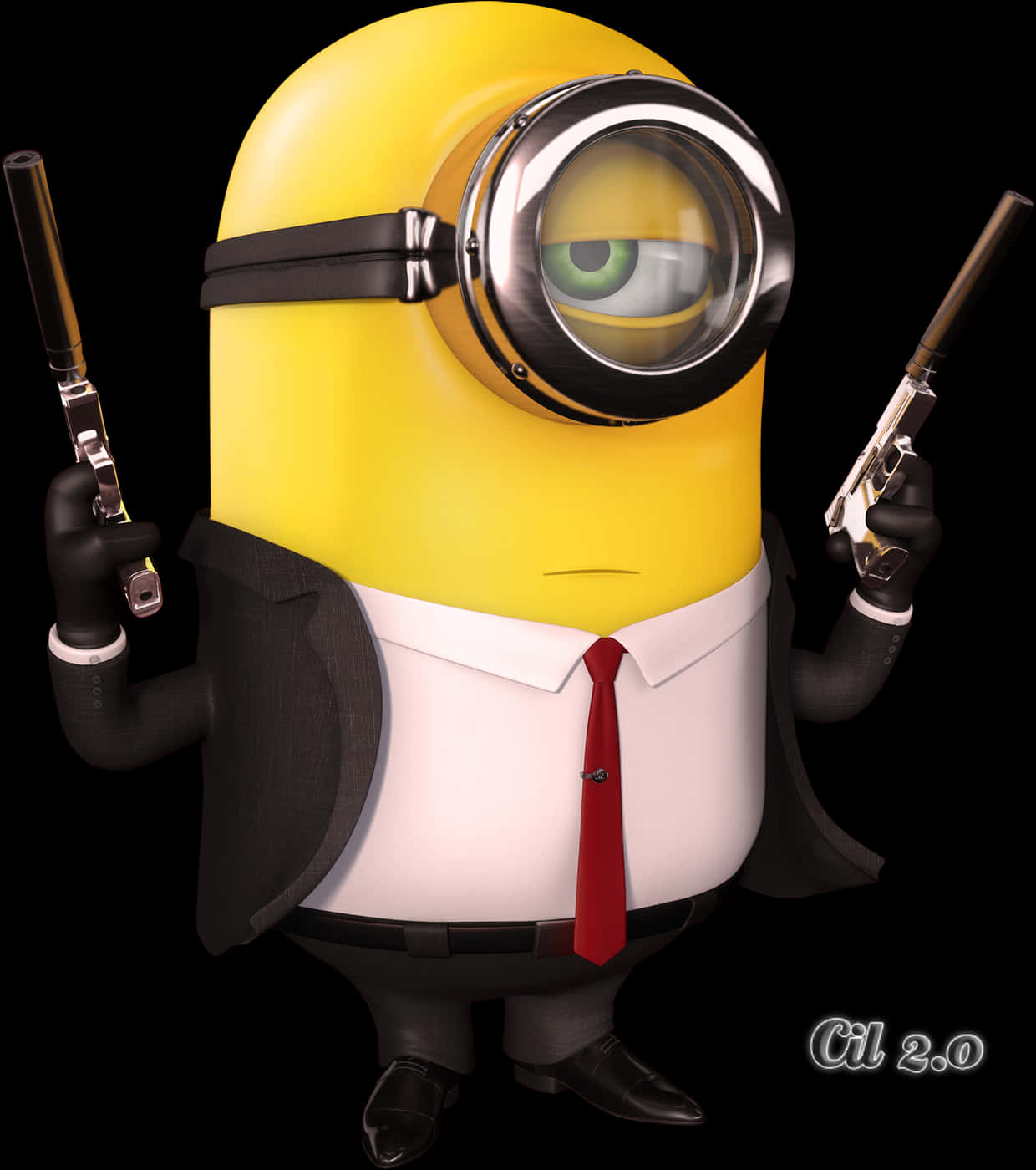 A Cartoon Character Of A Yellow Minion Holding Guns PNG