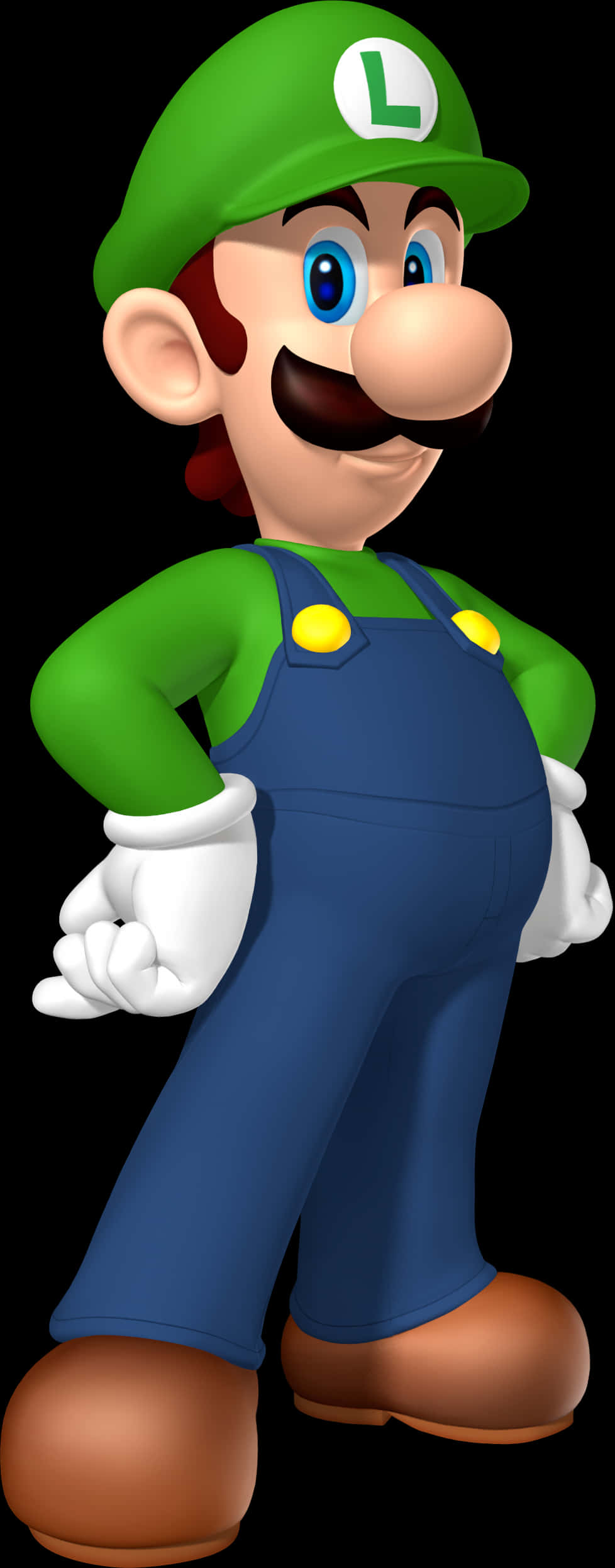 A Cartoon Character Wearing Blue Overalls And Green Shirt PNG