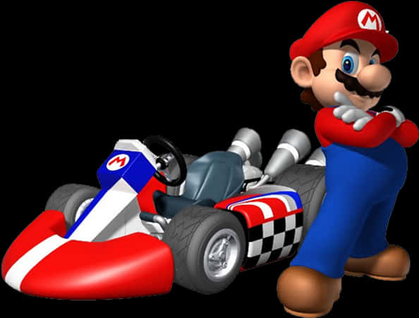 A Cartoon Character With A Mustache And A Red And White Go Kart PNG