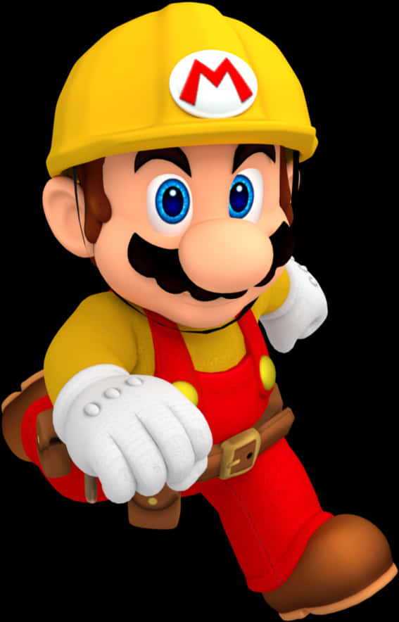A Cartoon Character With A Mustache And A Yellow Helmet PNG