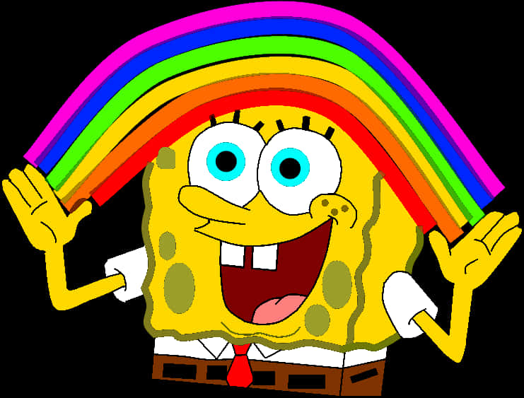 A Cartoon Character With A Rainbow Over His Head PNG