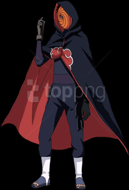 A Cartoon Character With A Red Cape And Black Hood PNG