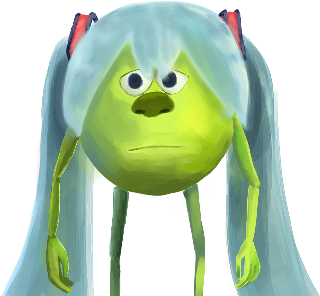 A Cartoon Character With Long Hair And A Green Face