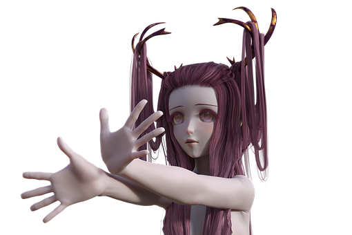 A Cartoon Character With Long Hair And Horns PNG