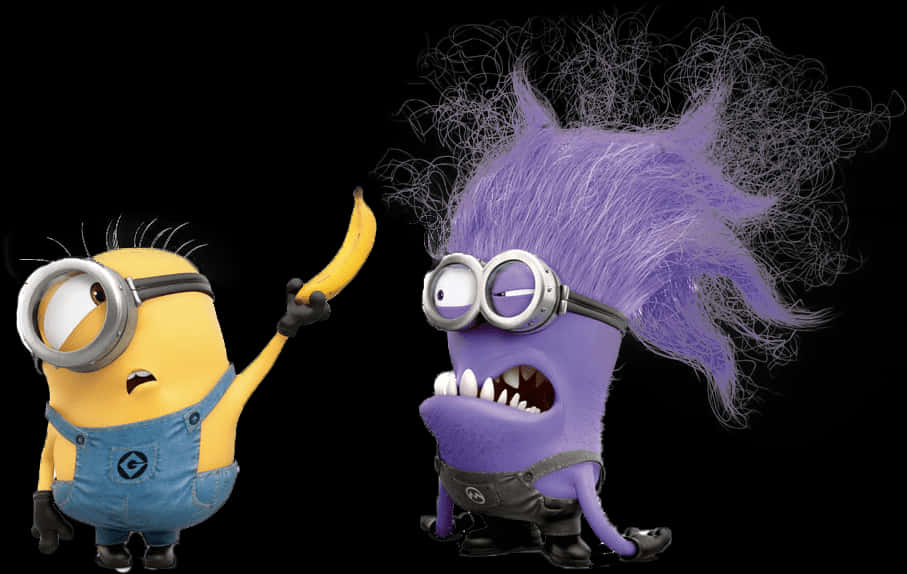 A Cartoon Character With Purple Hair And A Banana PNG