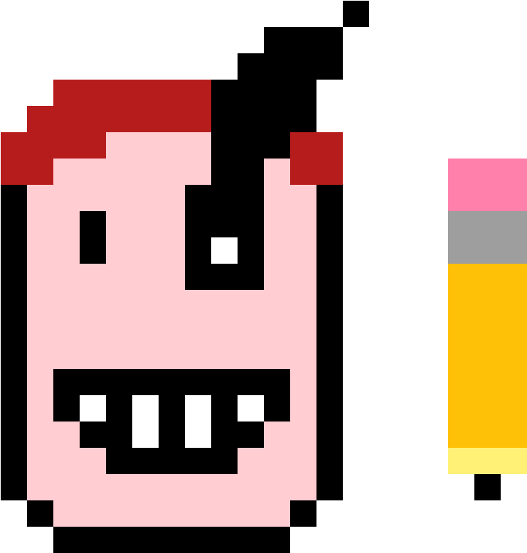 A Cartoon Character With Red Hair And A Yellow Pencil PNG