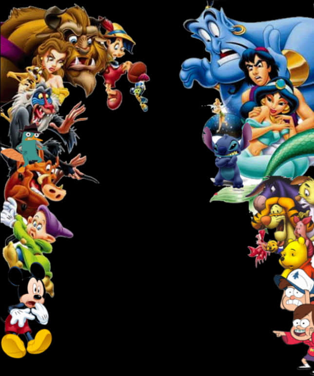 A Cartoon Characters On A Black Background PNG