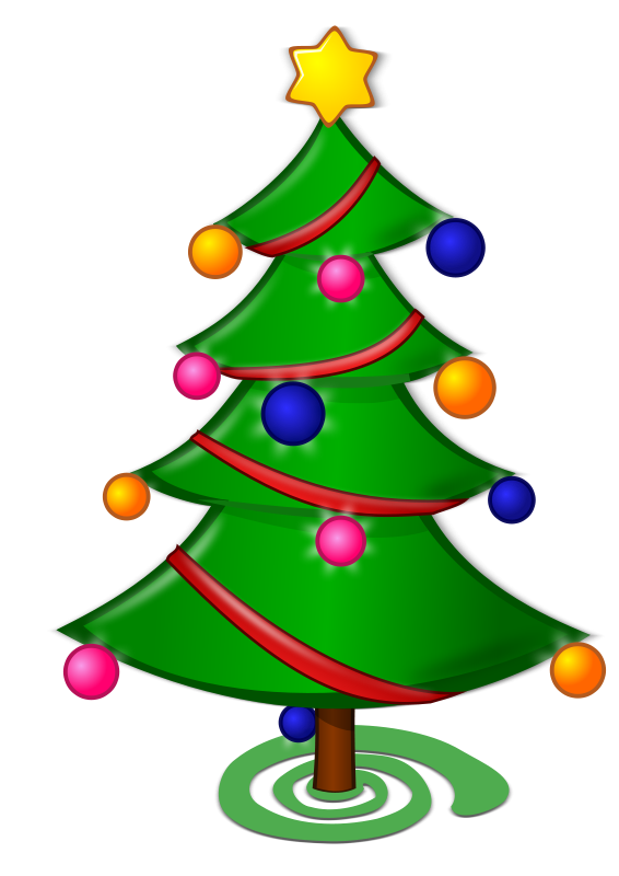 A Cartoon Christmas Tree With Colorful Balls PNG