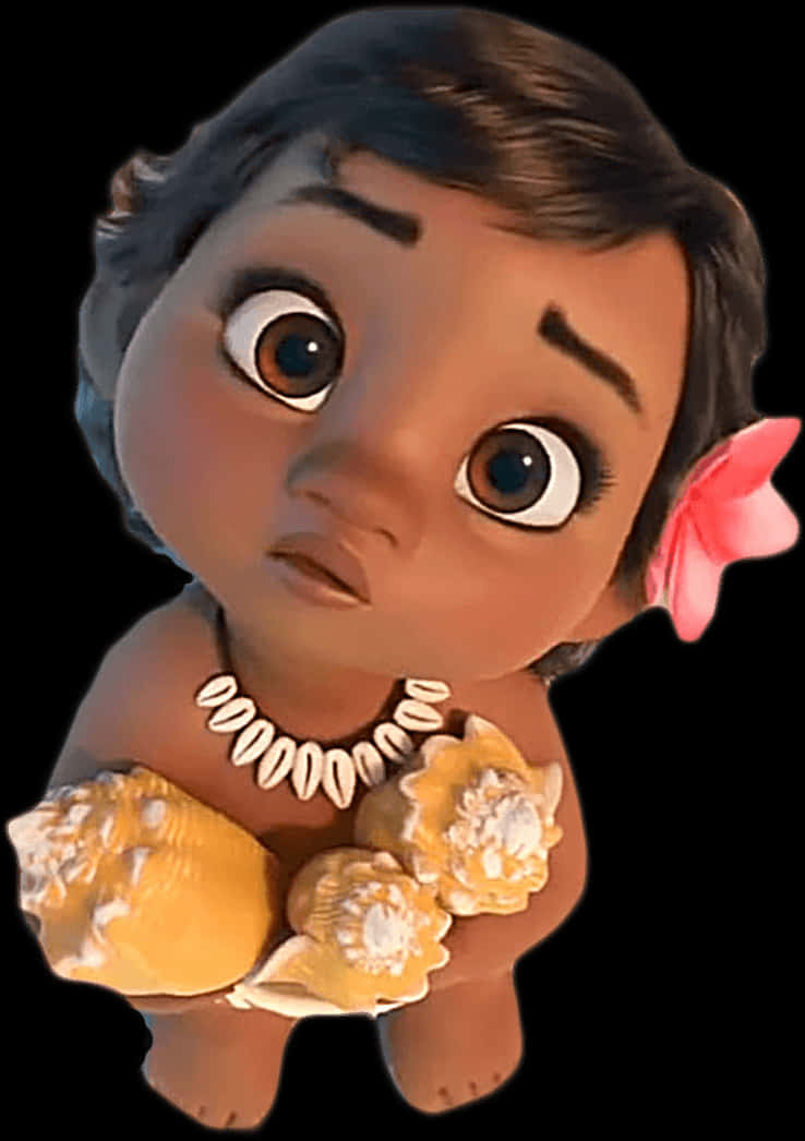A Cartoon Doll With A Flower In Her Hair PNG