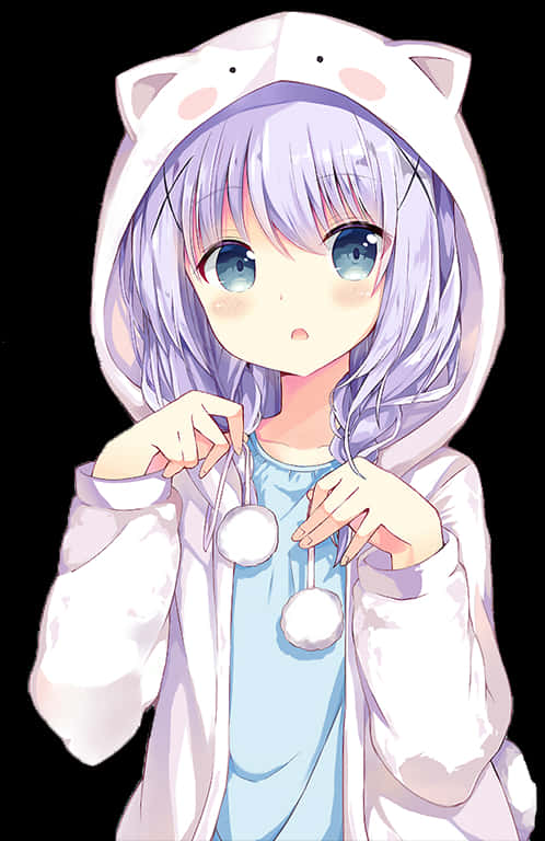 A Cartoon Girl With Purple Hair Wearing A Hoodie PNG