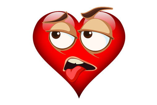 A Cartoon Heart With A Face Sticking Out PNG