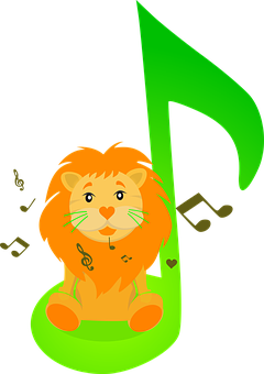 A Cartoon Lion Sitting On A Musical Note PNG