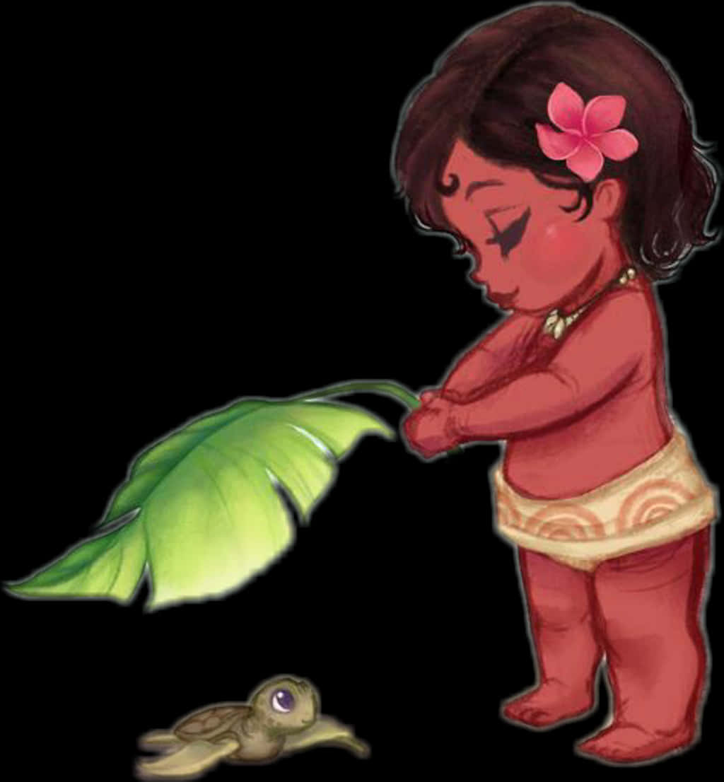 A Cartoon Of A Baby Holding A Leaf PNG