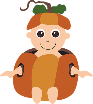 A Cartoon Of A Baby In A Pumpkin Garment PNG
