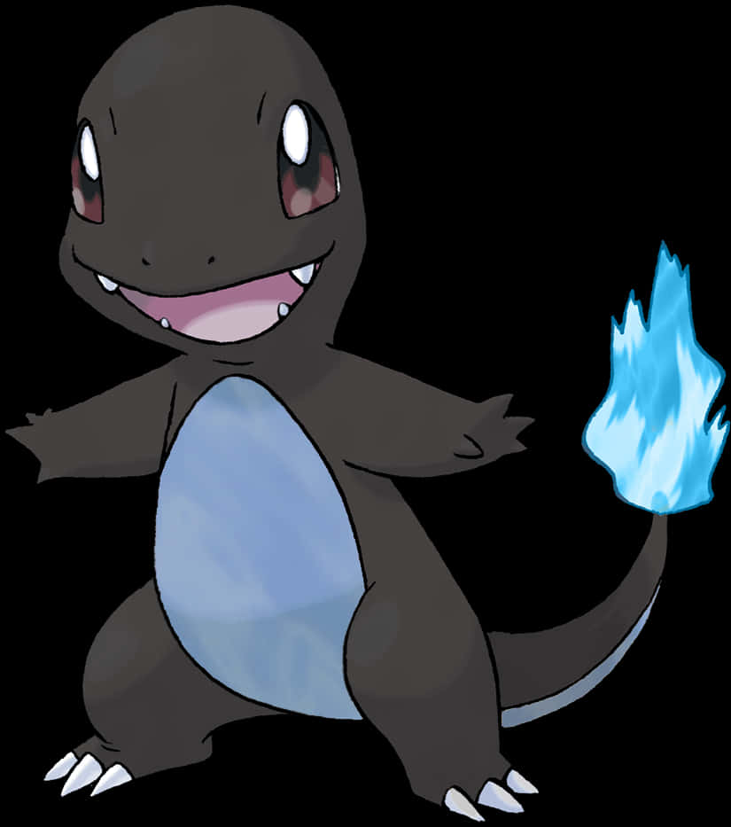 A Cartoon Of A Black Dragon With Blue Flames PNG
