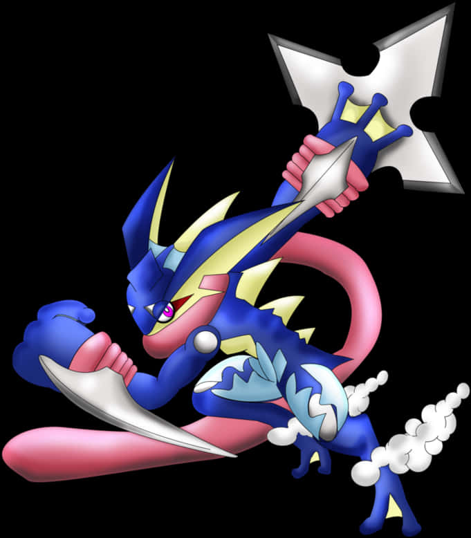 A Cartoon Of A Blue Dragon Holding A Sword PNG